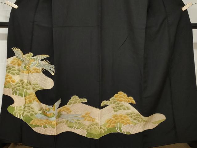 平和屋着物■豪華黒留袖　刺繍　鳳凰松葉文　金彩　正絹　逸品　CABA7208ev