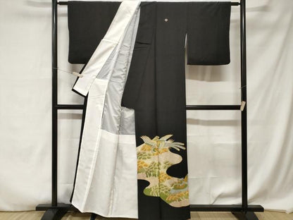 平和屋着物■豪華黒留袖　刺繍　鳳凰松葉文　金彩　正絹　逸品　CABA7208ev