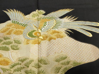 平和屋着物■豪華黒留袖　刺繍　鳳凰松葉文　金彩　正絹　逸品　CABA7208ev