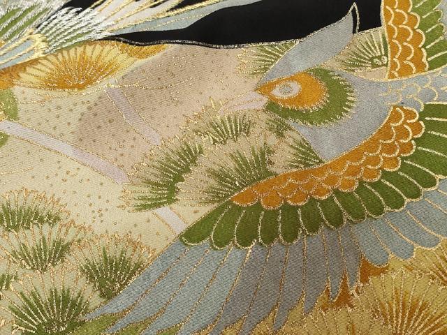 平和屋着物■豪華黒留袖　刺繍　鳳凰松葉文　金彩　正絹　逸品　CABA7208ev