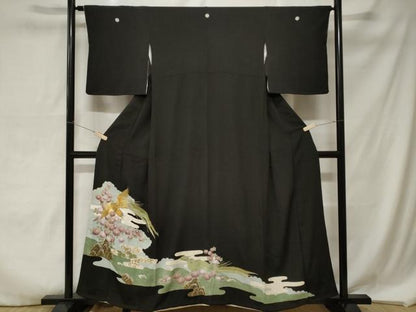 平和屋着物■豪華黒留袖 刺繍 尾長鳥花文 金銀彩 正絹 逸品 CABA7210ev