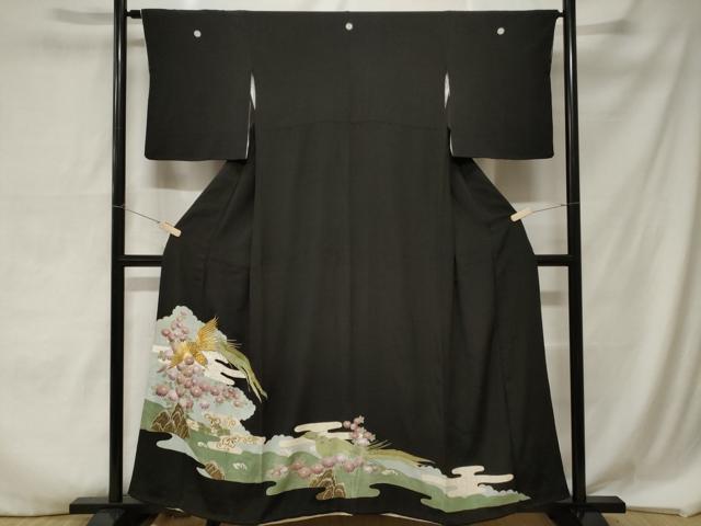 平和屋着物■豪華黒留袖 刺繍 尾長鳥花文 金銀彩 正絹 逸品 CABA7210ev