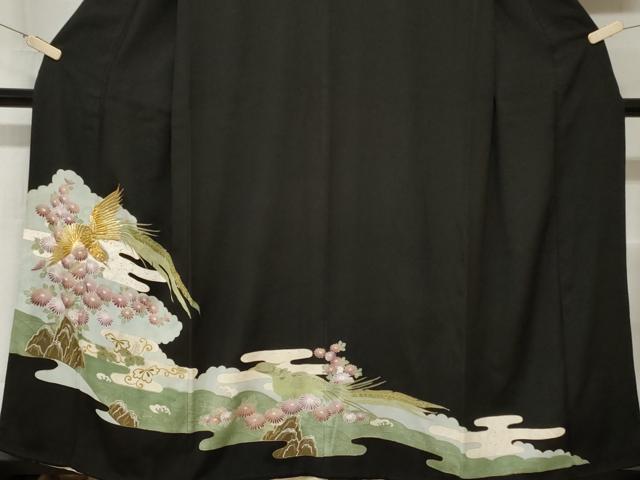 平和屋着物■豪華黒留袖 刺繍 尾長鳥花文 金銀彩 正絹 逸品 CABA7210ev