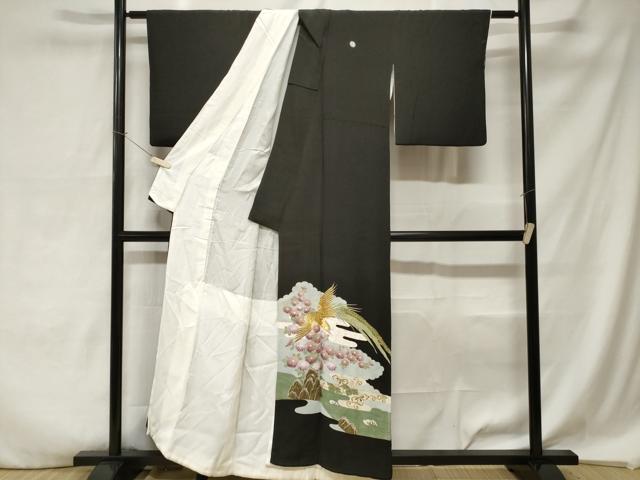 平和屋着物■豪華黒留袖 刺繍 尾長鳥花文 金銀彩 正絹 逸品 CABA7210ev