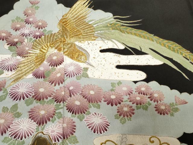 平和屋着物■豪華黒留袖 刺繍 尾長鳥花文 金銀彩 正絹 逸品 CABA7210ev