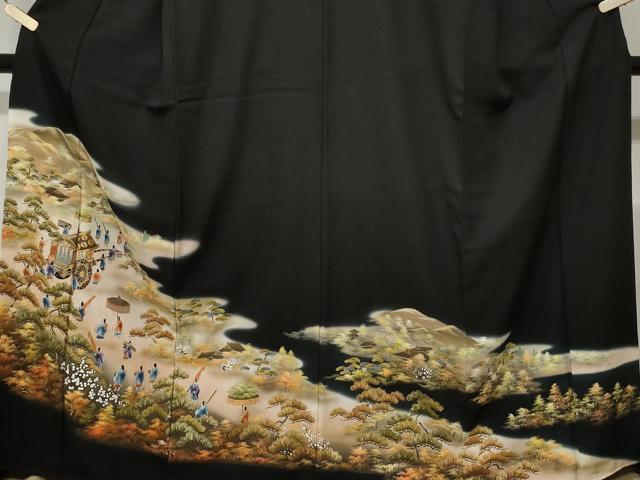 平和屋着物■豪華黒留袖 駒刺繍 人物御所車文 暈し染め 金彩 正絹 逸品 CABA7315ev
