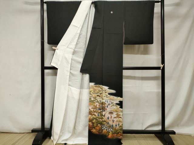 平和屋着物■豪華黒留袖 駒刺繍 人物御所車文 暈し染め 金彩 正絹 逸品 CABA7315ev