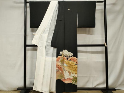 平和屋着物■豪華黒留袖 刺繍 孔雀笹松葉文 暈し染め 金彩 正絹 逸品 CABA7380ev