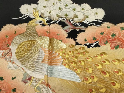 平和屋着物■豪華黒留袖 刺繍 孔雀笹松葉文 暈し染め 金彩 正絹 逸品 CABA7380ev