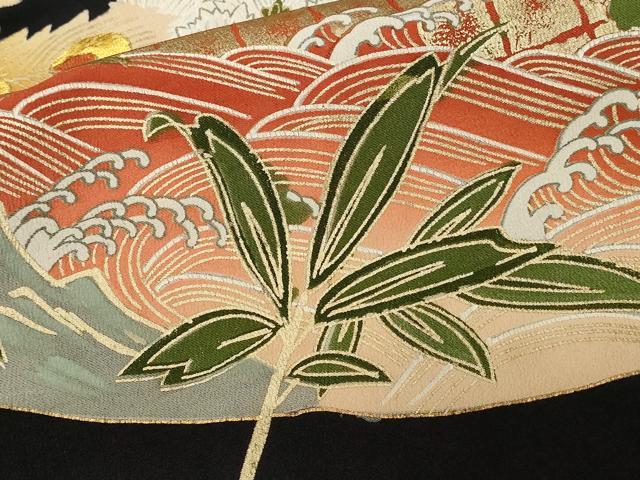 平和屋着物■豪華黒留袖 刺繍 孔雀笹松葉文 暈し染め 金彩 正絹 逸品 CABA7380ev