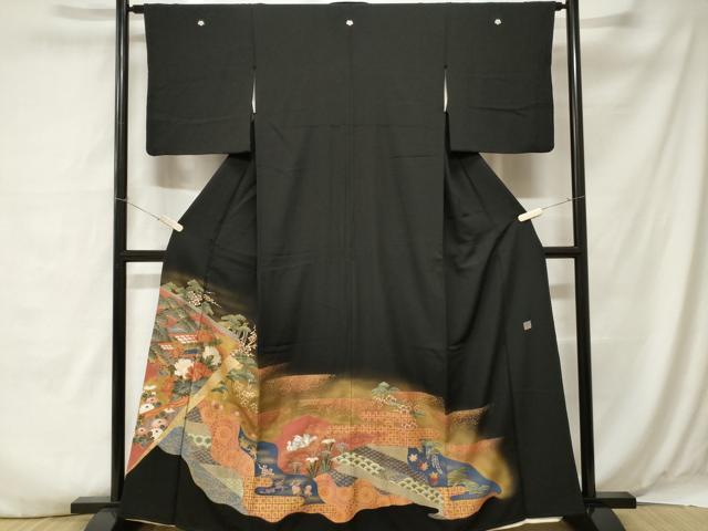 平和屋着物■豪華黒留袖 作家物 鴛鴦草花文 暈し染め 金彩 正絹 逸品 CABA7413ev