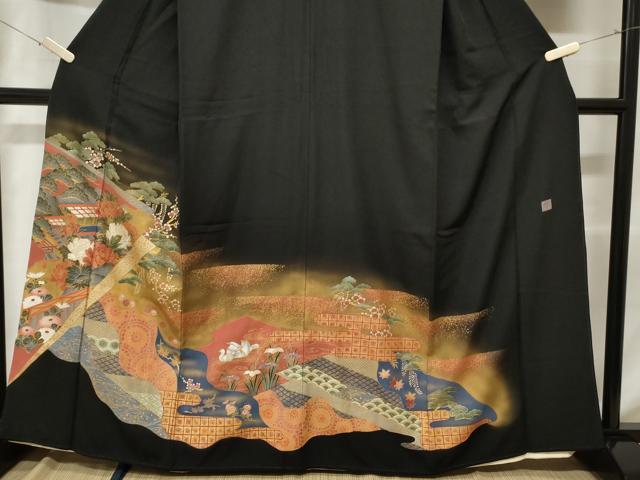 平和屋着物■豪華黒留袖 作家物 鴛鴦草花文 暈し染め 金彩 正絹 逸品 CABA7413ev