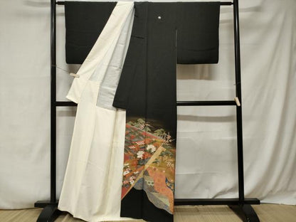 平和屋着物■豪華黒留袖 作家物 鴛鴦草花文 暈し染め 金彩 正絹 逸品 CABA7413ev