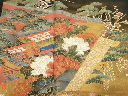 平和屋着物■豪華黒留袖 作家物 鴛鴦草花文 暈し染め 金彩 正絹 逸品 CABA7413ev