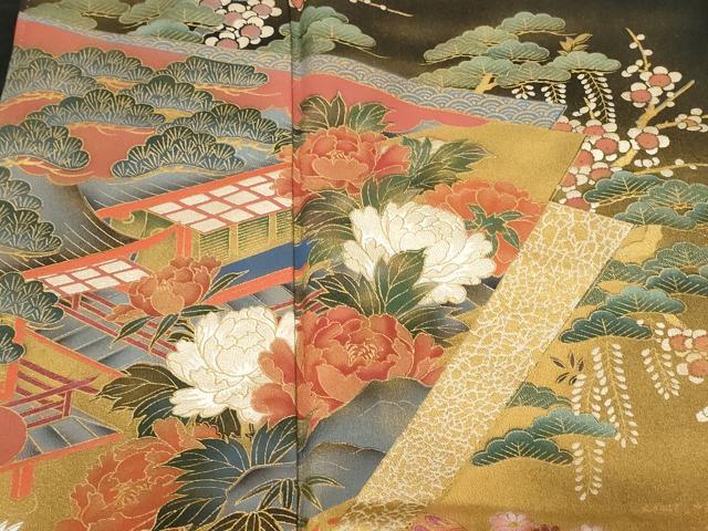 平和屋着物■豪華黒留袖 作家物 鴛鴦草花文 暈し染め 金彩 正絹 逸品 CABA7413ev