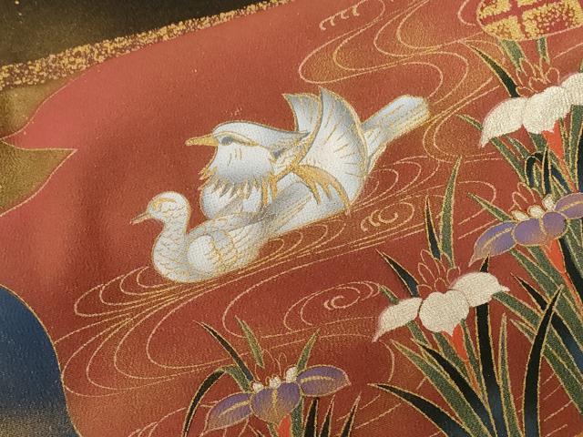 平和屋着物■豪華黒留袖 作家物 鴛鴦草花文 暈し染め 金彩 正絹 逸品 CABA7413ev