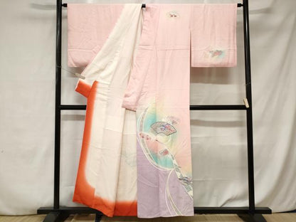 平和屋着物■訪問着 飛鶴地紙鴛鴦花文 暈し染め 金彩 正絹 逸品 CABA7474ev