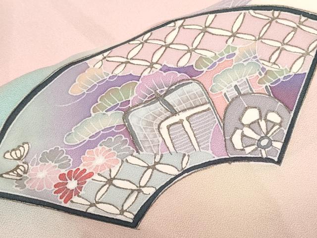 平和屋着物■訪問着 飛鶴地紙鴛鴦花文 暈し染め 金彩 正絹 逸品 CABA7474ev