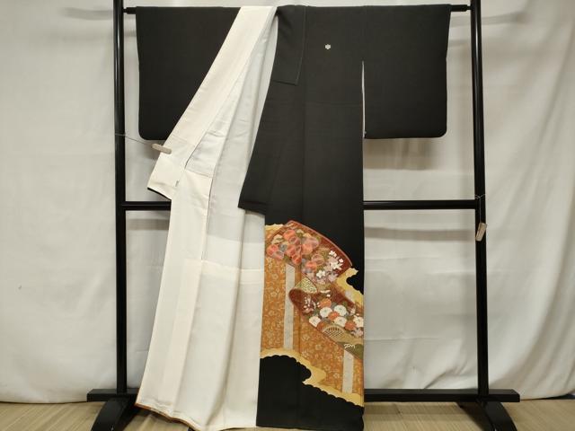 平和屋着物■豪華黒留袖 駒刺繍 花唐草文 立波花文 暈し染め 金彩 正絹 逸品 CABA7483ev