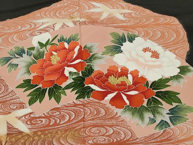 平和屋着物■豪華黒留袖　刺繍　地紙流水草花文　金彩　正絹　逸品　CABA7487ev