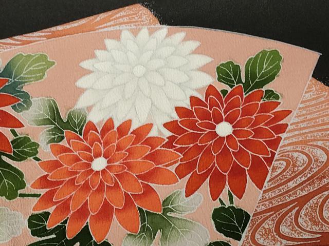 平和屋着物■豪華黒留袖　刺繍　地紙流水草花文　金彩　正絹　逸品　CABA7487ev