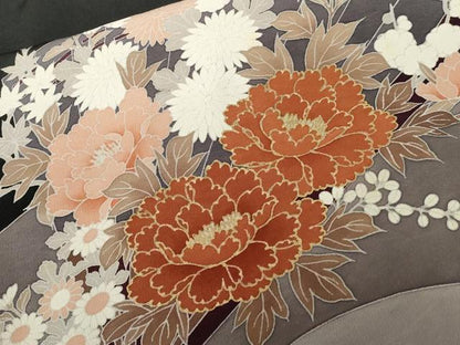 平和屋着物■豪華黒留袖　刺繍　扇面草花文　金銀彩　正絹　逸品　CABA7534ev