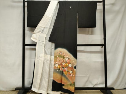 平和屋着物■豪華黒留袖　駒刺繍　優夢絹　遠山枝花文　暈し染め　金彩　正絹　逸品　CABA7540ev