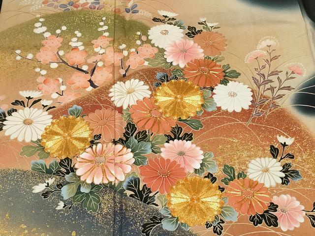 平和屋着物■豪華黒留袖　駒刺繍　優夢絹　遠山枝花文　暈し染め　金彩　正絹　逸品　CABA7540ev