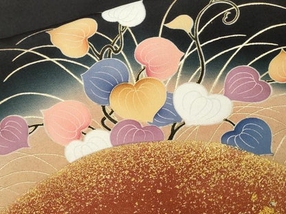 平和屋着物■豪華黒留袖　駒刺繍　優夢絹　遠山枝花文　暈し染め　金彩　正絹　逸品　CABA7540ev
