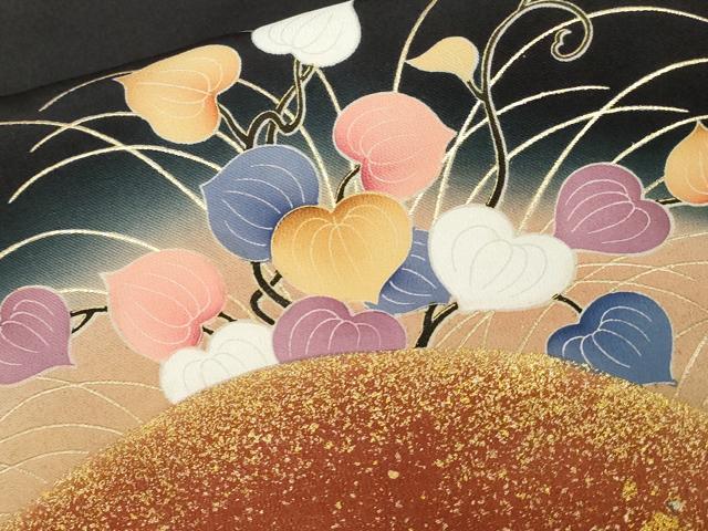 平和屋着物■豪華黒留袖　駒刺繍　優夢絹　遠山枝花文　暈し染め　金彩　正絹　逸品　CABA7540ev