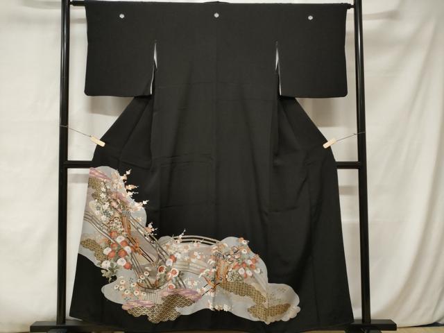 平和屋着物■豪華黒留袖 御所車枝花文 金彩 正絹 逸品 CABA7541ev
