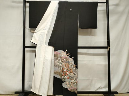 平和屋着物■豪華黒留袖 御所車枝花文 金彩 正絹 逸品 CABA7541ev