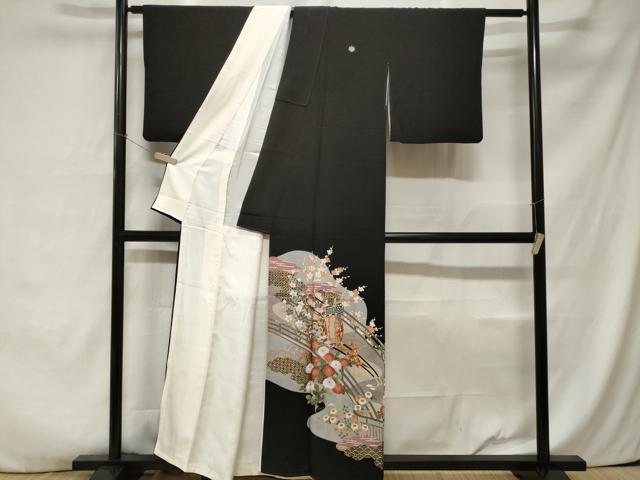 平和屋着物■豪華黒留袖 御所車枝花文 金彩 正絹 逸品 CABA7541ev