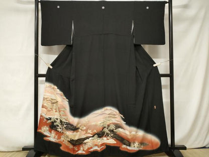 平和屋着物■豪華黒留袖　駒刺繍　萬寿染　御所解文　暈し染め　金彩　正絹　逸品　CABA7546ev