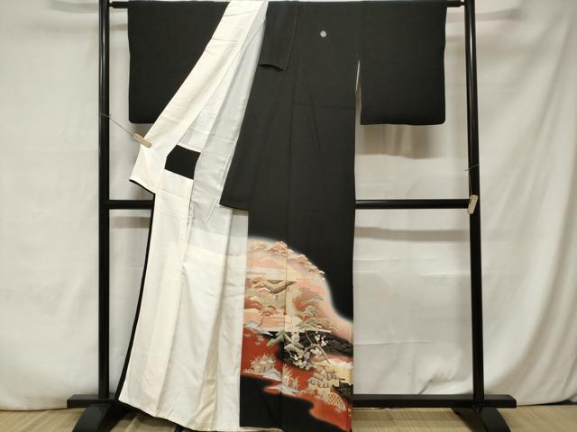 平和屋着物■豪華黒留袖　駒刺繍　萬寿染　御所解文　暈し染め　金彩　正絹　逸品　CABA7546ev