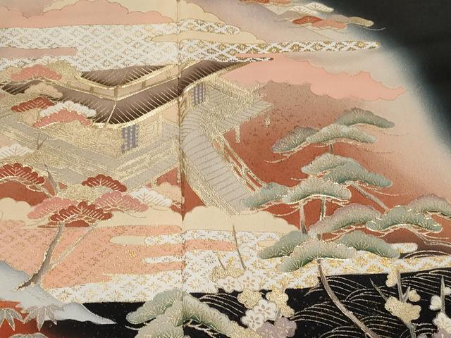 平和屋着物■豪華黒留袖　駒刺繍　萬寿染　御所解文　暈し染め　金彩　正絹　逸品　CABA7546ev