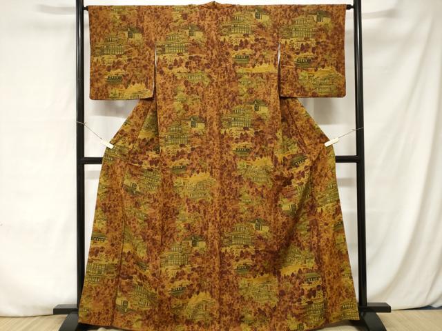 平和屋着物■上質な小紋 風景文 正絹 逸品 CABA7571ev