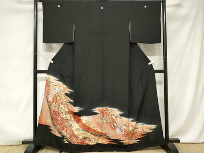 平和屋着物■豪華黒留袖 駒刺繍 熨斗御所車花文 暈し染め 金銀彩 正絹 逸品 CABA7589ev