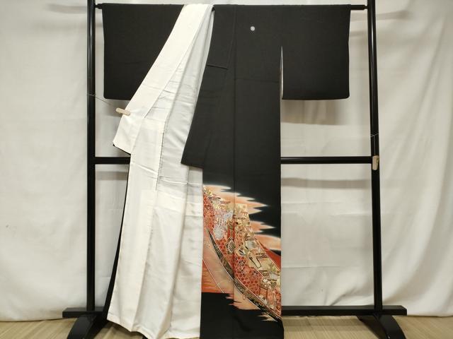 平和屋着物■豪華黒留袖 駒刺繍 熨斗御所車花文 暈し染め 金銀彩 正絹 逸品 CABA7589ev