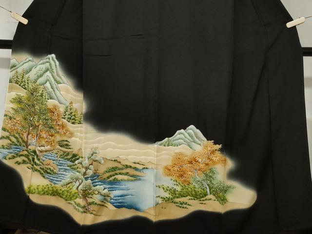 平和屋着物■豪華黒留袖 刺繍 遠山松竹梅 暈し染め 金彩 正絹 逸品 CABA7595ev