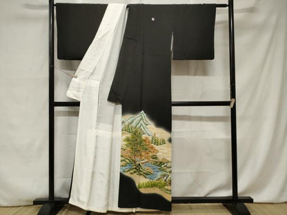 平和屋着物■豪華黒留袖 刺繍 遠山松竹梅 暈し染め 金彩 正絹 逸品 CABA7595ev