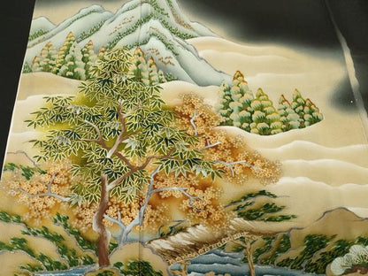 平和屋着物■豪華黒留袖 刺繍 遠山松竹梅 暈し染め 金彩 正絹 逸品 CABA7595ev