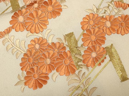 平和屋着物■訪問着　駒刺繍　菊文　金糸　正絹　逸品　CABA7598ev
