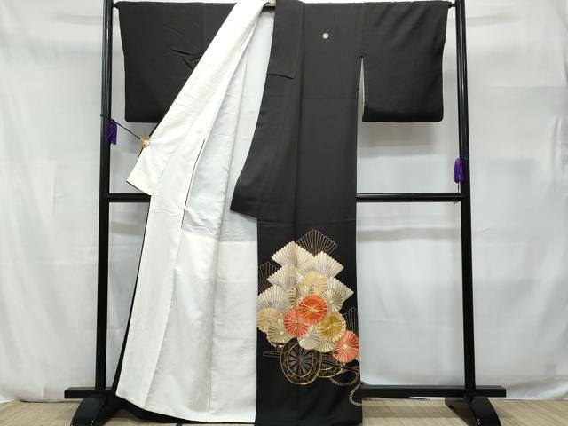 平和屋着物■豪華黒留袖　駒刺繍　花車文　菊　正絹　逸品　CABA7870fb