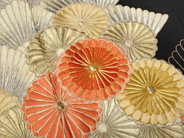 平和屋着物■豪華黒留袖　駒刺繍　花車文　菊　正絹　逸品　CABA7870fb