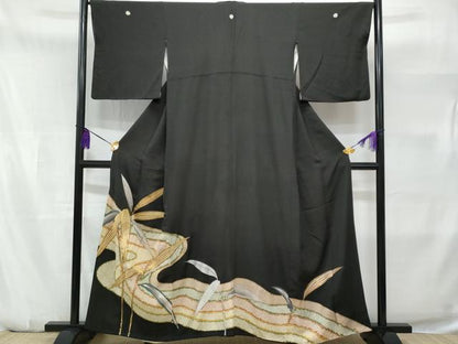 平和屋着物■豪華黒留袖　刺繍　流水枝葉文　正絹　逸品　CABA7872fb