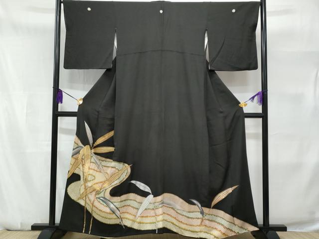 平和屋着物■豪華黒留袖　刺繍　流水枝葉文　正絹　逸品　CABA7872fb