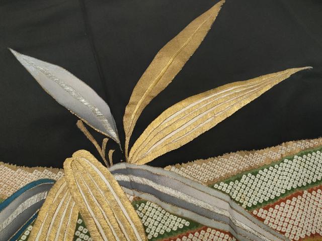 平和屋着物■豪華黒留袖　刺繍　流水枝葉文　正絹　逸品　CABA7872fb