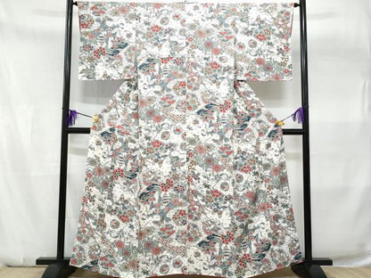 平和屋着物■上質な小紋　型染め　吉祥花文　正絹　逸品　CABA7879fb