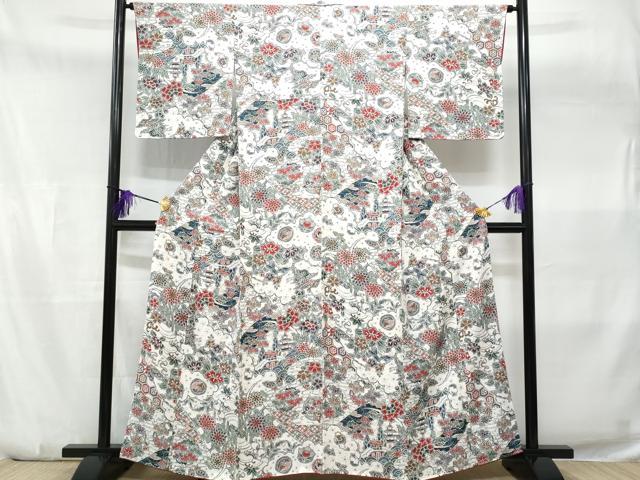 平和屋着物■上質な小紋　型染め　吉祥花文　正絹　逸品　CABA7879fb
